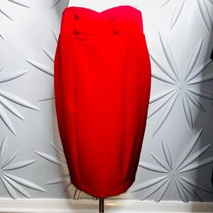NWT NY & Co SZ 6 red midi pencil skirt w/rear 7” split/waist 30”-31”